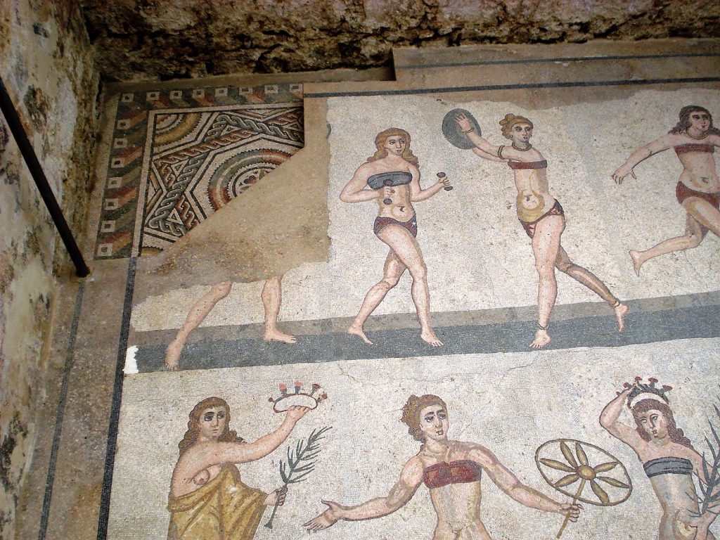bikini girls mosaics at villa romana del casale sicily